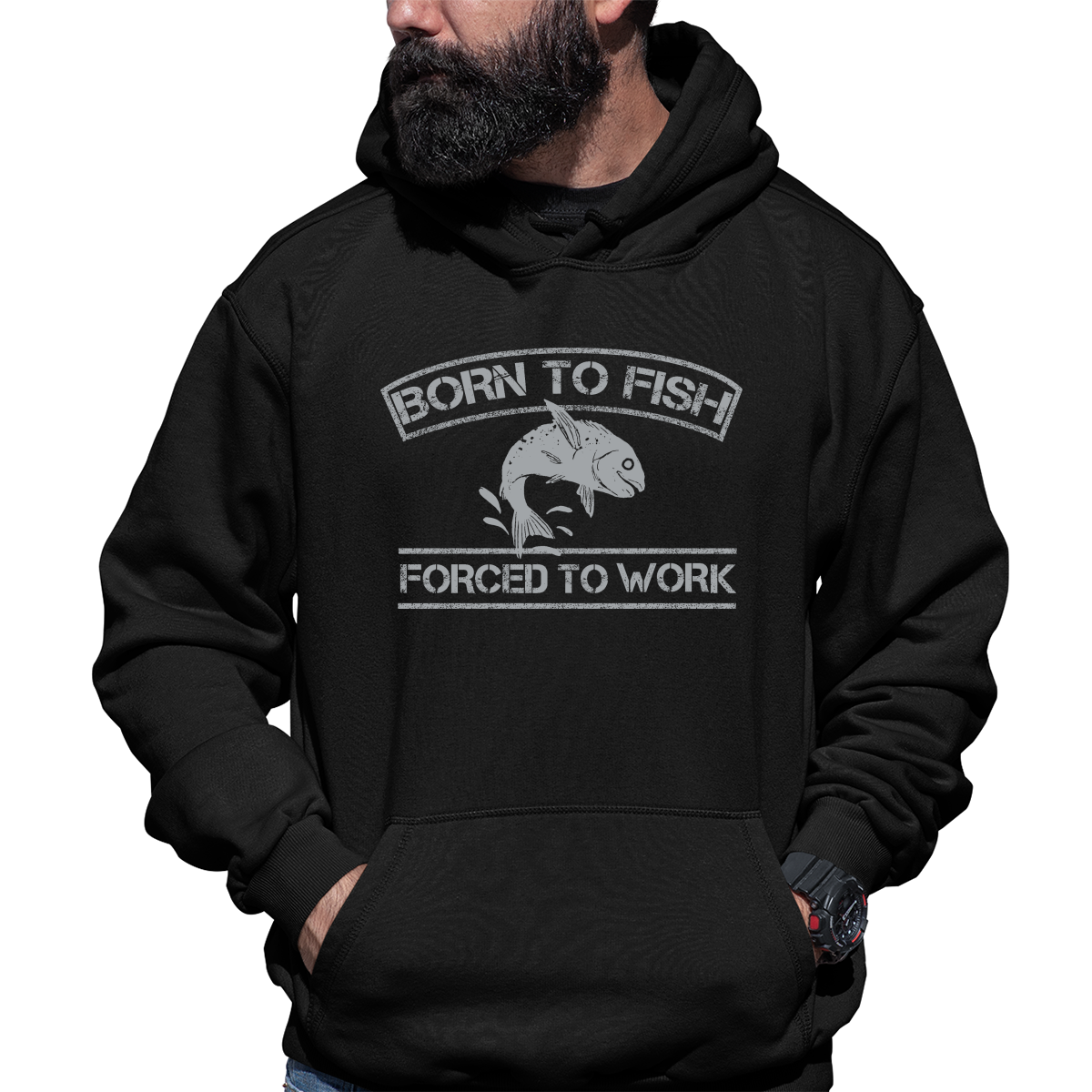 Born To Fish Forced To Work Unisex Hoodie | Black