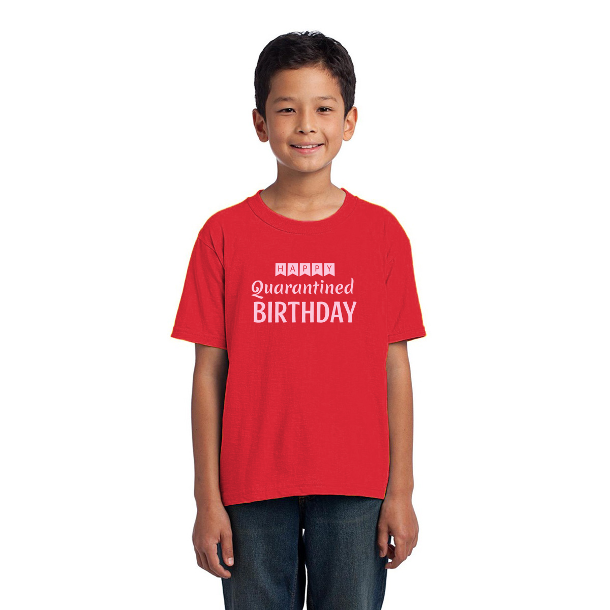 Happy Quarantined Birthday Kids T-shirt | Red