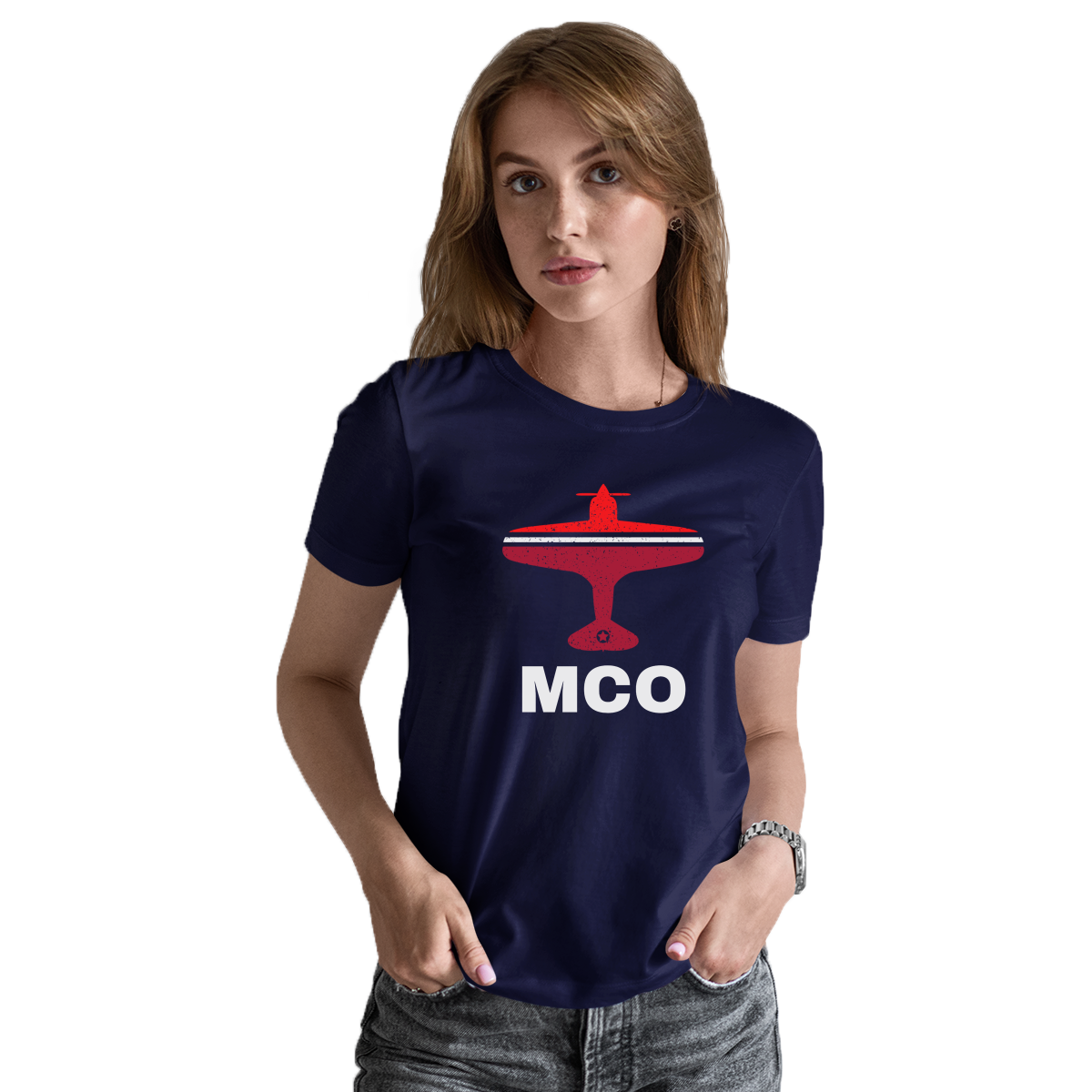 Fly Orlando MCO Airport Women's T-shirt | Navy