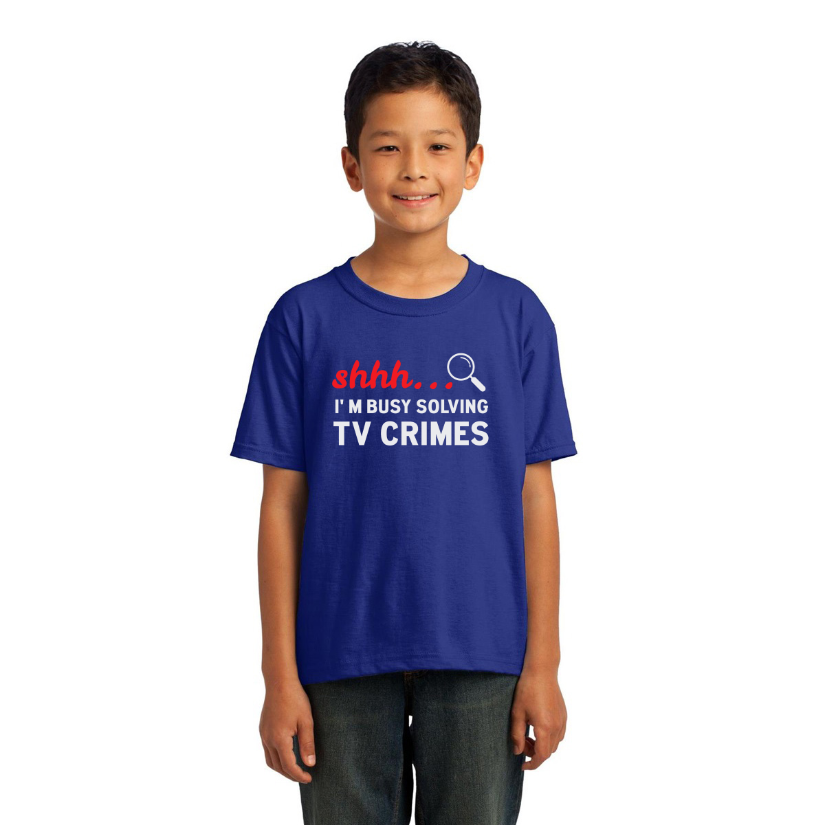 Shh I'm Busy Solving TV Crimes Kids T-shirt | Blue